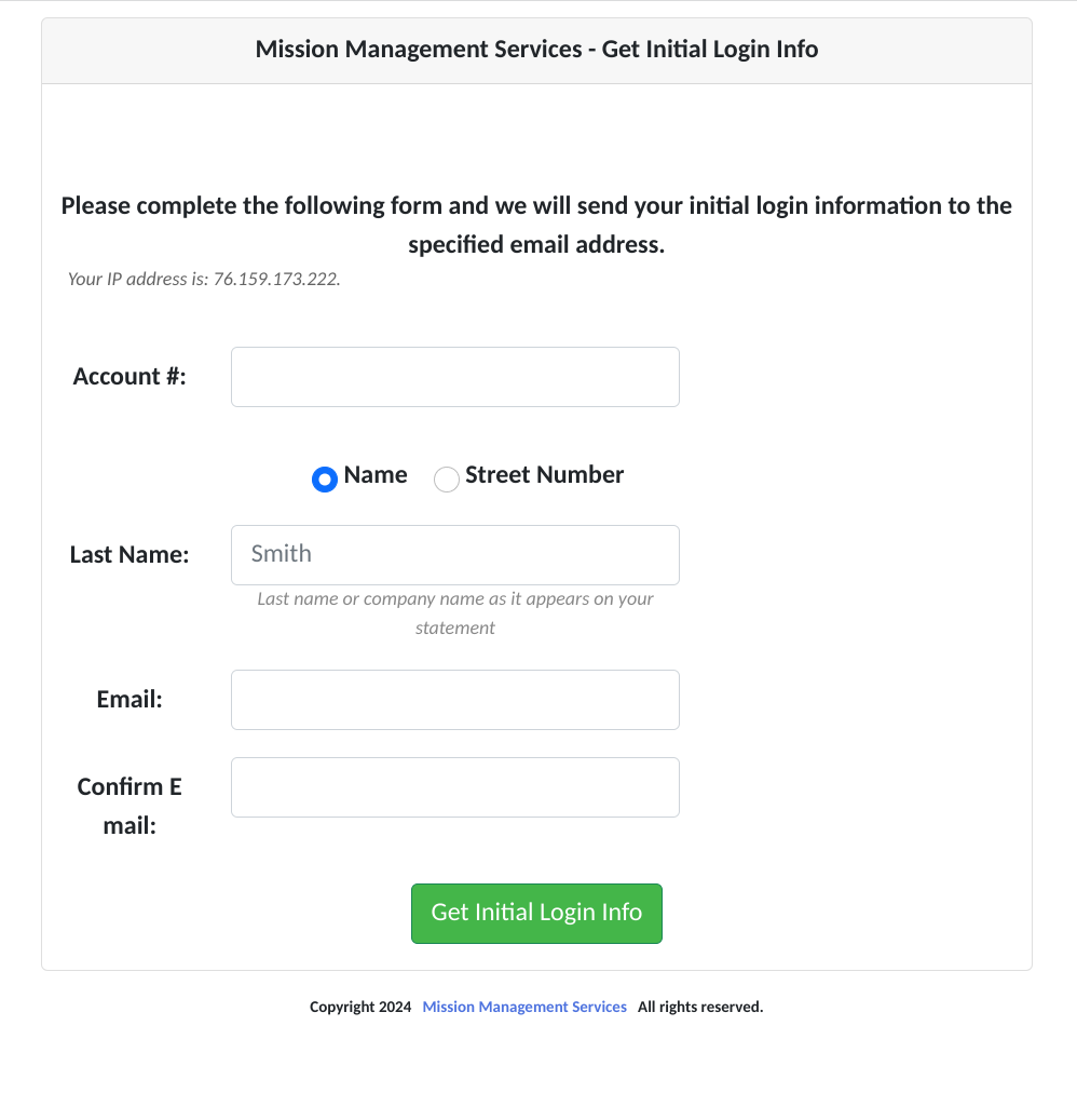 Initial Login Form